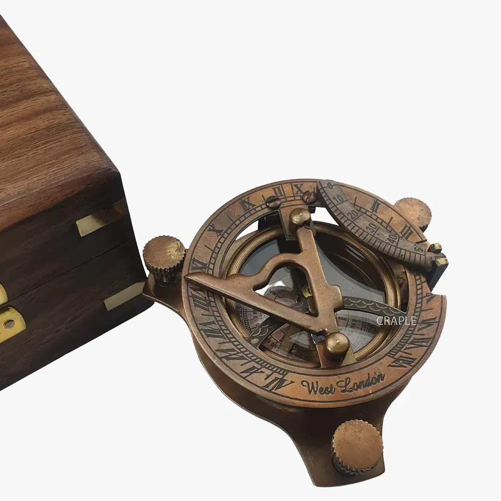 Antique Sundial Compass With Wooden Box