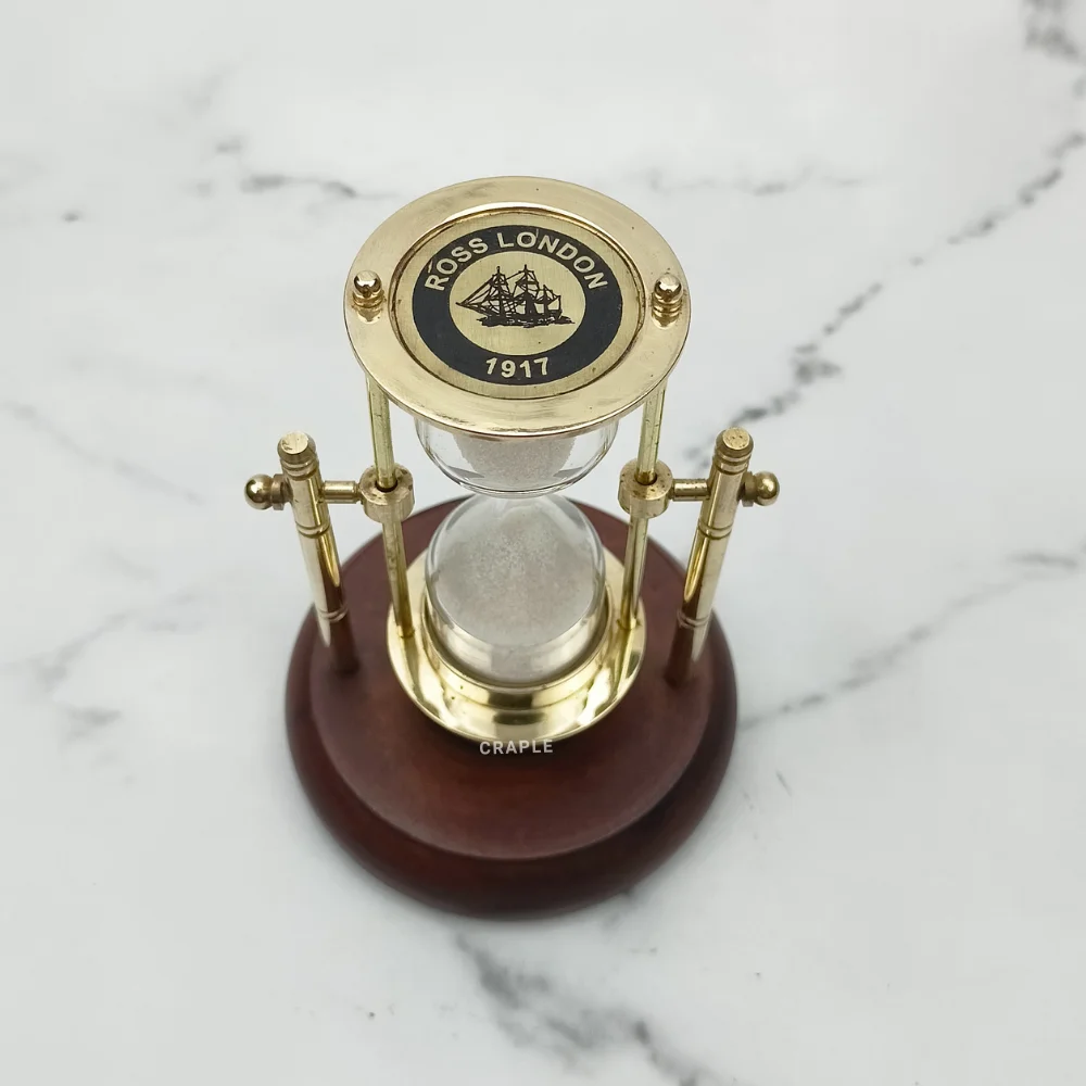 Antique Vintage Brass Hourglass With Compass & Duration 10 Minute,  Size/Dimension: 8 Inch